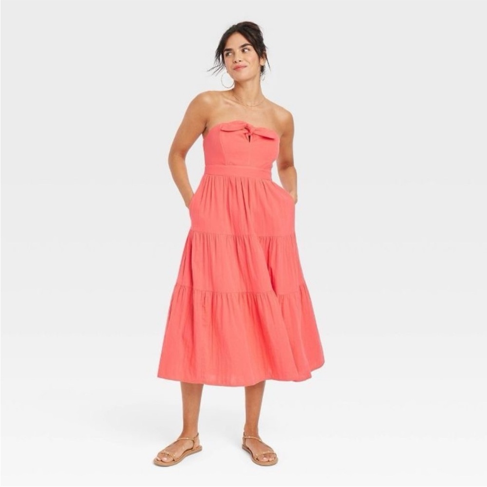 Red/Coral Strapless Dress